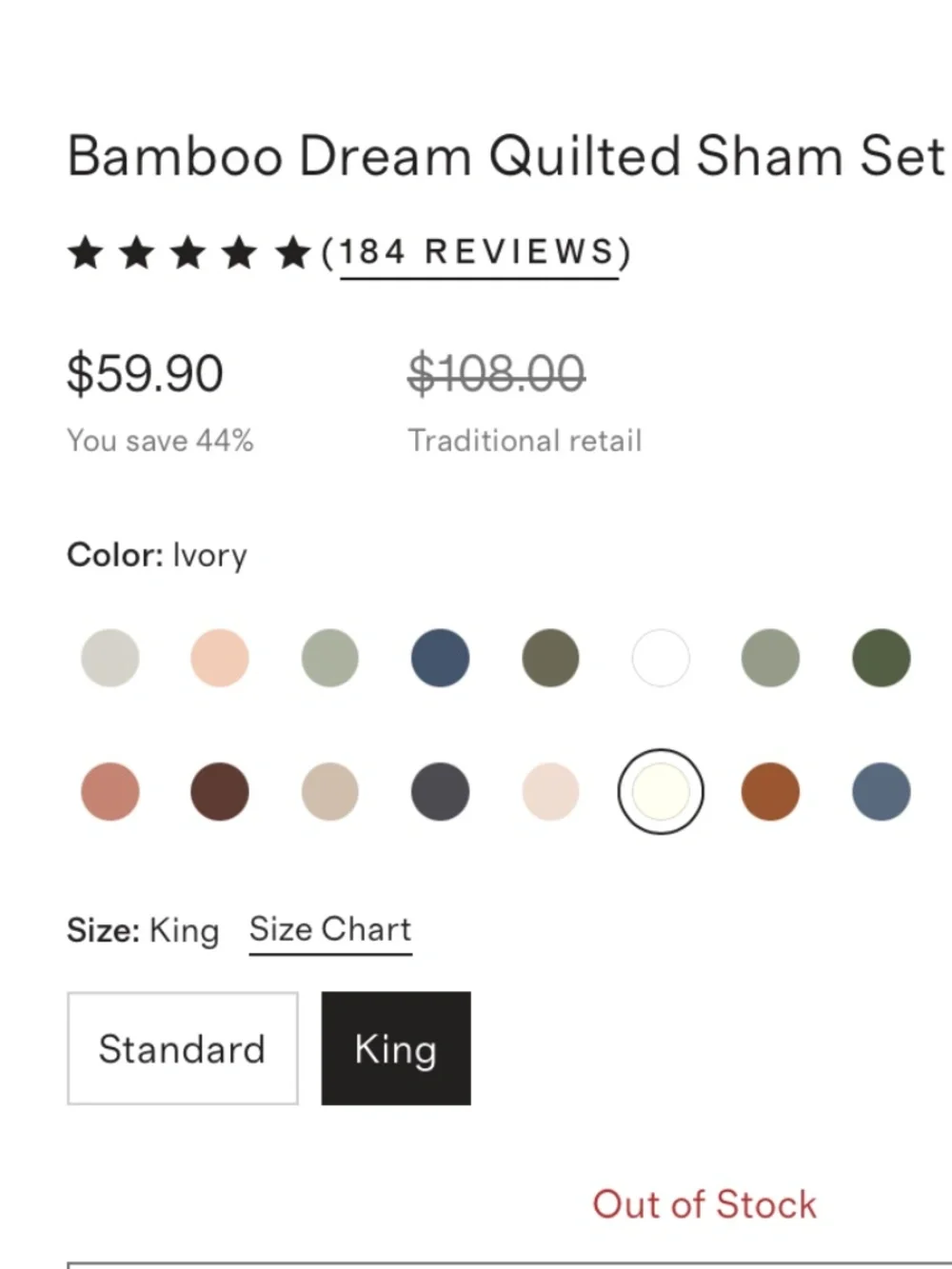 Bamboo Dream Quilted Sham Set King Ivory